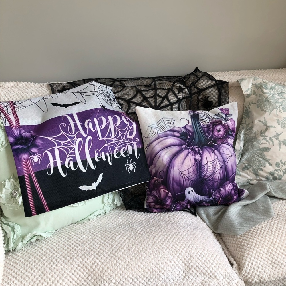 Two purple themed fall pillow covers